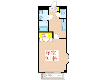 レイクレアI(1K/2階)の間取り写真