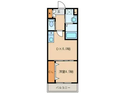 ジュネスシャトー深江橋(1DK/4階)の間取り写真