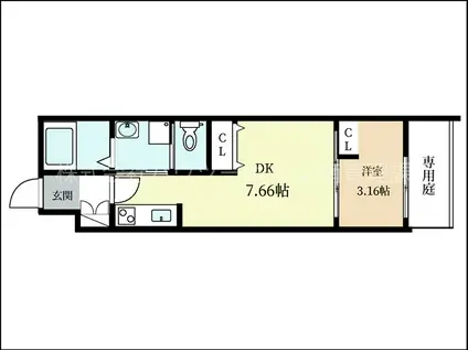 グリーンガーデン(1DK/1階)の間取り写真