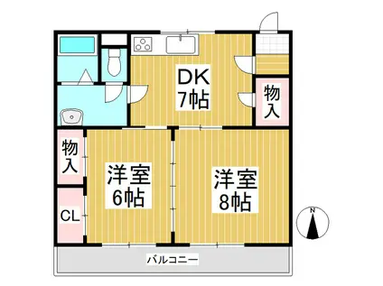 鍛治町スクエアA(2DK/1階)の間取り写真