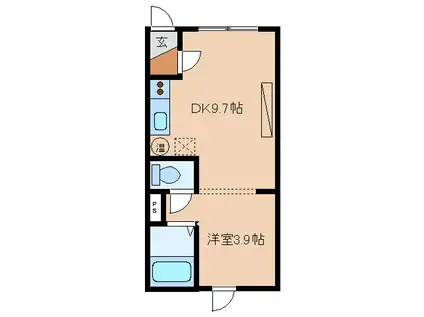 パークサイドD(1DK/4階)の間取り写真