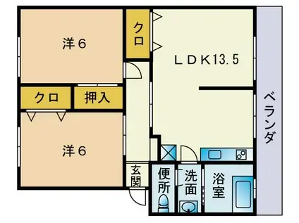 グリーンハイツうえだ(2LDK/5階)の間取り写真