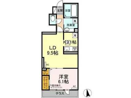 アナシエ下連雀(1LDK/1階)の間取り写真