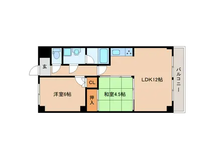 ディアコート王寺(2LDK/3階)の間取り写真