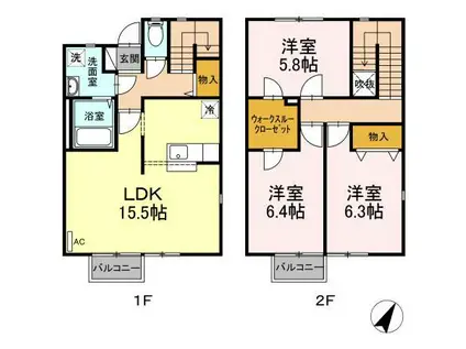 リースランドテクノ A(3LDK/1階)の間取り写真