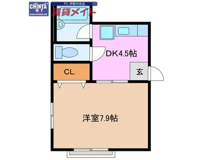 ハイツクラバス(1DK/1階)の間取り写真