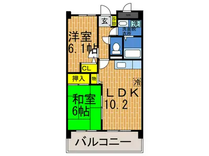 サンクレイドルカメヤマ(2LDK/5階)の間取り写真