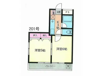 ボナール南台(2K/2階)の間取り写真