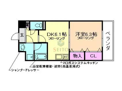 ベロクオーレ三国(1DK/4階)の間取り写真