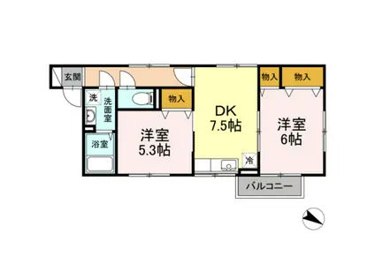 ウイングMISAWAII(2DK/2階)の間取り写真