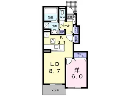 モアナ レア(1LDK/1階)の間取り写真