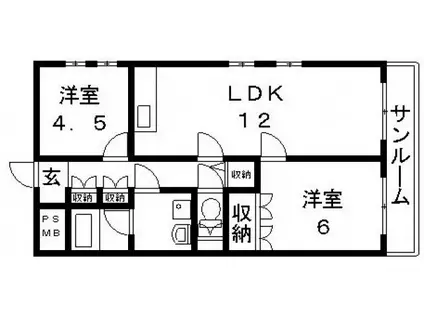 深江橋プラザ(2LDK/7階)の間取り写真