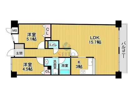 モンテベルデ豊中(2LDK/5階)の間取り写真