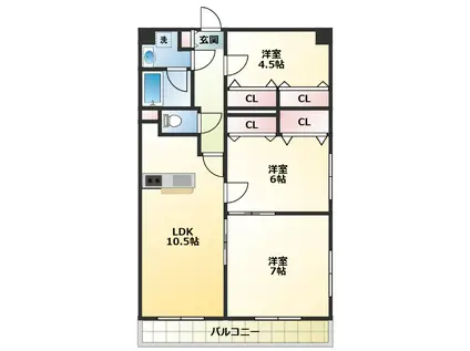 カレラエイト(3LDK/4階)の間取り写真