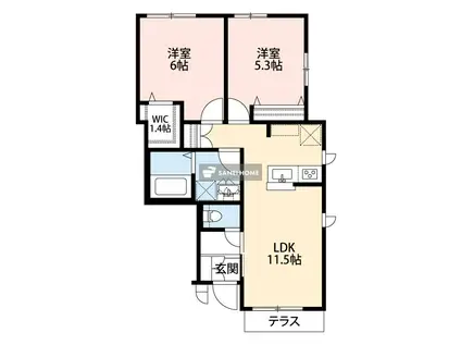 ソレイユ(2LDK/1階)の間取り写真