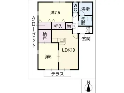 ハートタウン飛鳥B棟(2LDK/1階)の間取り写真