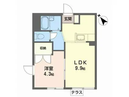 パークサイド古城B(1LDK/1階)の間取り写真