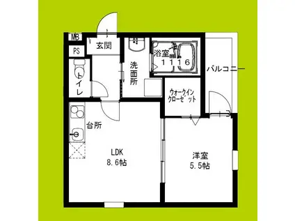 フジパレス花園中央公園南I番館(1LDK/1階)の間取り写真