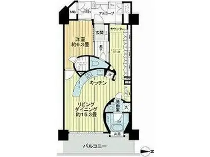 ライオンズタワー仙台広瀬(1LDK/18階)の間取り写真