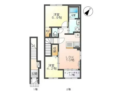 富里市七栄 アパートIV期工事(2LDK/2階)の間取り写真