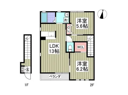フローラルコートB(2LDK/2階)の間取り写真