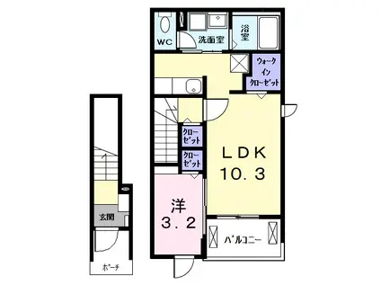 アスセーナ 並木(1LDK/2階)の間取り写真