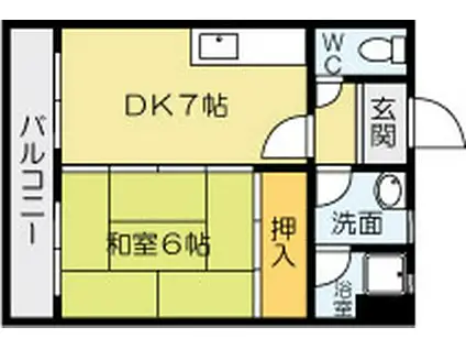 コンプレート中津口(1DK/2階)の間取り写真