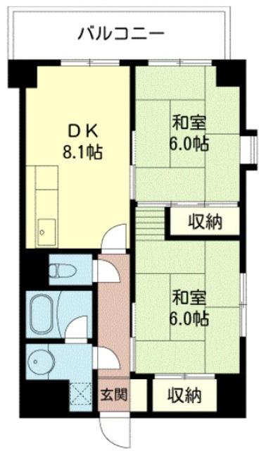 フォークス小岩(2DK/5階)の間取り写真