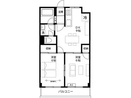 ライムかいぬま(2DK/4階)の間取り写真