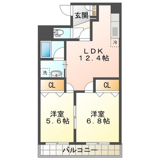 プロムナードK(2LDK/2階)の間取り写真