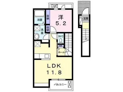 サウスガーデンプレイス(1LDK/2階)の間取り写真