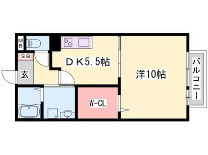 グラシア白国(1DK/2階)の間取り写真