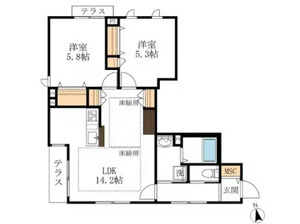 クレール21鷹番(2LDK/1階)の間取り写真