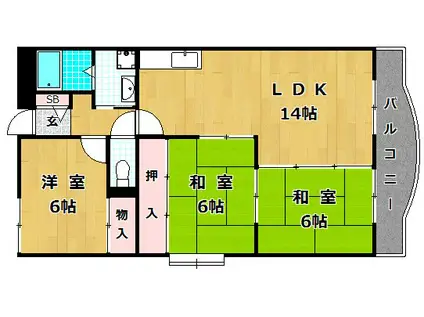 ヒルサイドテラス牧野(3LDK/3階)の間取り写真