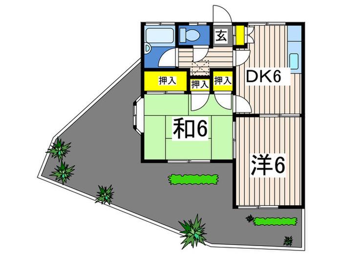 スカイハイツ汲沢(2DK/1階)の間取り写真