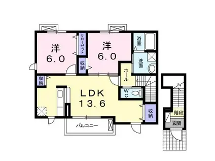 ナックサクラニュータウンB(2LDK/2階)の間取り写真