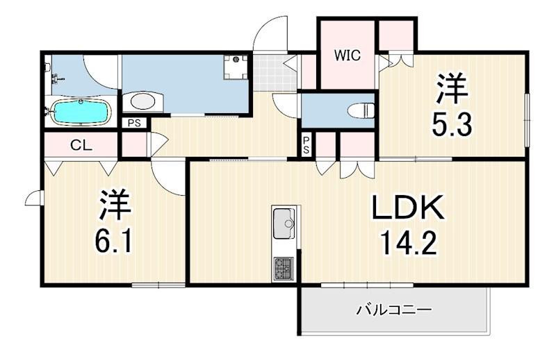 HEBEL MAISON 甲東園(2LDK/3階)の間取り写真