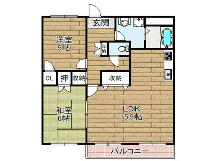 ヴァンベール玉川(2LDK/3階)の間取り写真