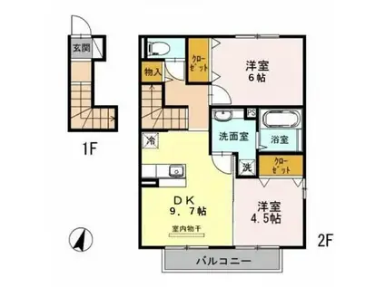 イッチー沼山津(2DK/2階)の間取り写真