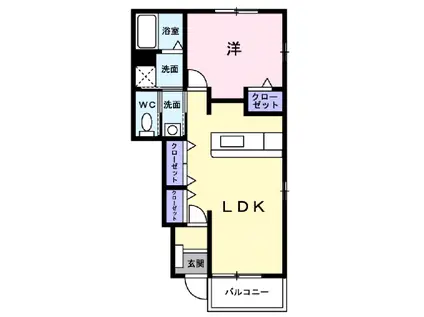 グリ一ンコ一トD(1LDK/1階)の間取り写真