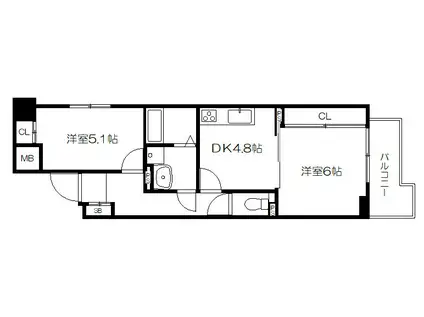 CALM高倉通(2DK/4階)の間取り写真