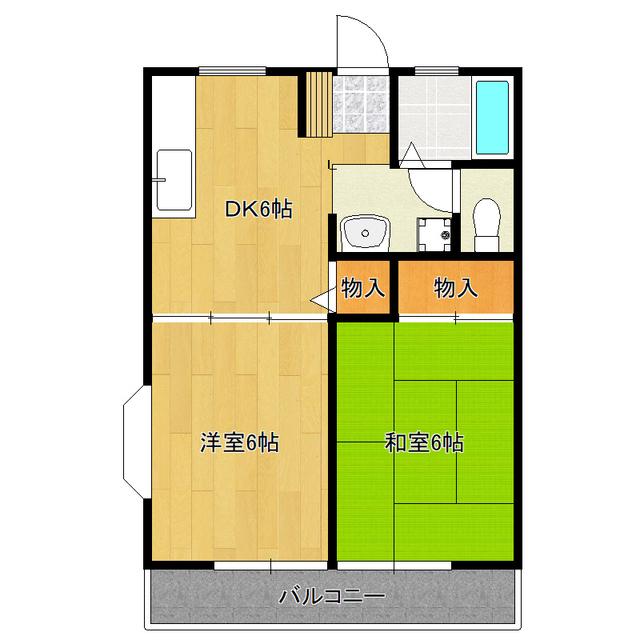 千波ハイツB棟(2DK/1階)の間取り写真