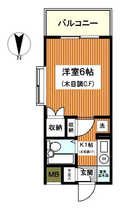 LIZ三ッ沢(1K/2階)の間取り写真