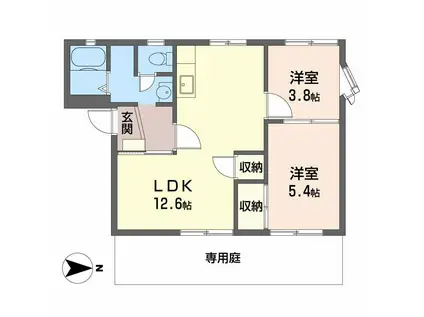 タウニィ津市場(2LDK/1階)の間取り写真