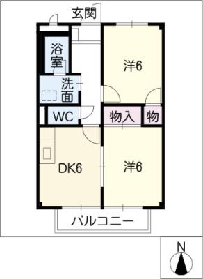 SURPLUSベルーガ A棟(2DK/2階)の間取り写真