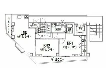 カルムメゾン丸山(2LDK/3階)の間取り写真