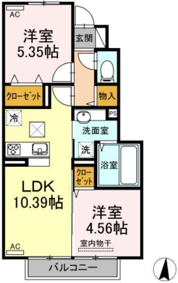 フローリッシュ下北方B棟(2LDK/1階)の間取り写真