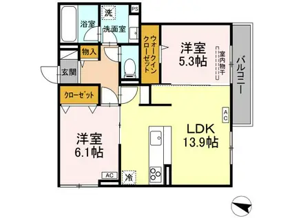 西町SUZUKAZE(2LDK/1階)の間取り写真