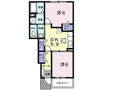 プラシード五番館(2DK/1階)の間取り写真