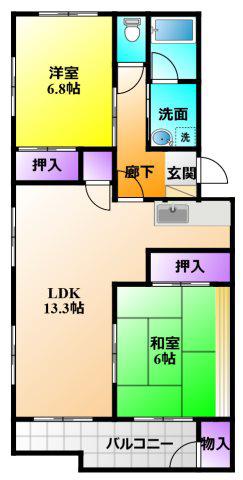 プレステージ高丘(2LDK/1階)の間取り写真